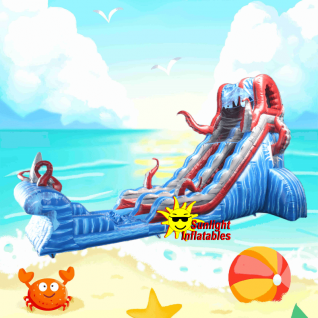 23ft Single Lane Marble Blue Octopus Water Slide